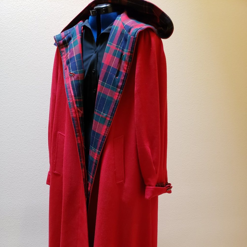 Avoca Collection Wool Long Red Hooded Coat Medium Wicklow Ireland Irish Tartan